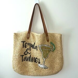 I.N.C. Beach Summer Vacation Tropical Straw Tote Tequila&Tanlines